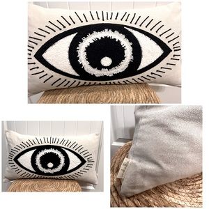 indaba trading Evil Eye hand stitched Belgian linen lumbar throw pillow cover